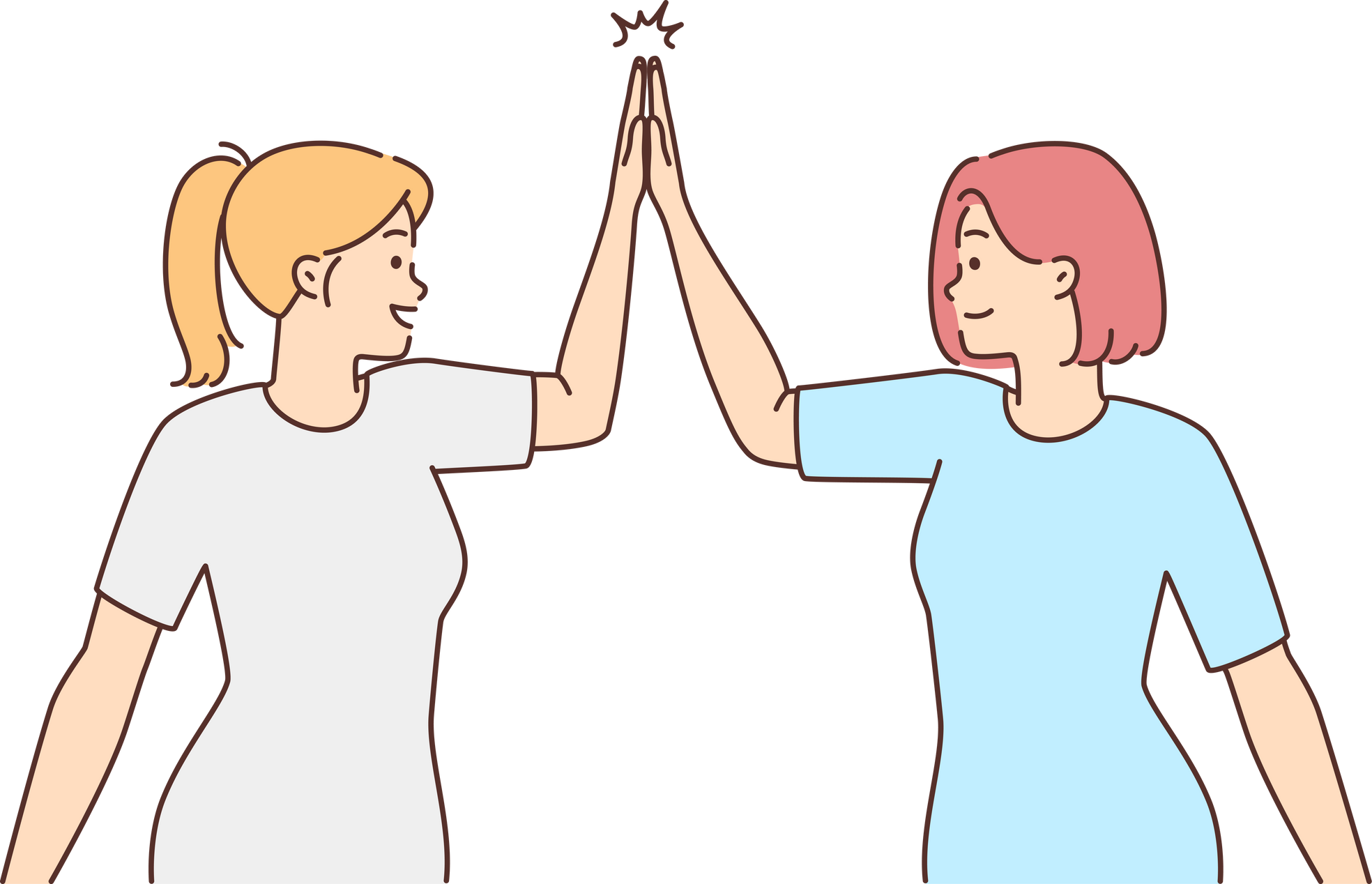Smiling girl give high fives celebrate success